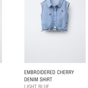 Zara Light Blue Cherry Embroidered Kids Denim Shirt